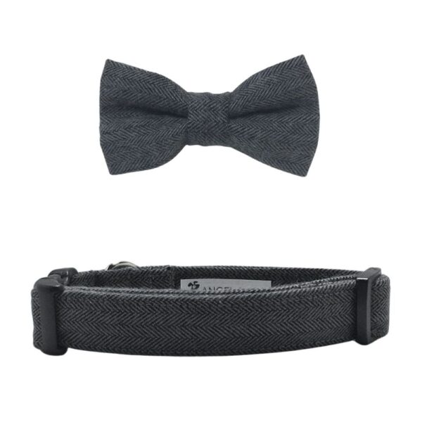 Charcoal Gray Herringbone Flannel Collar and Bow Tie Set