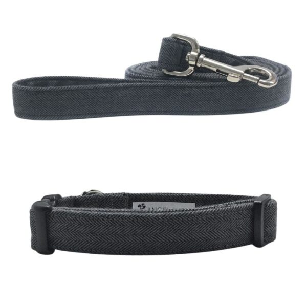 Charcoal Gray Herringbone Flannel Collar and Leash Set