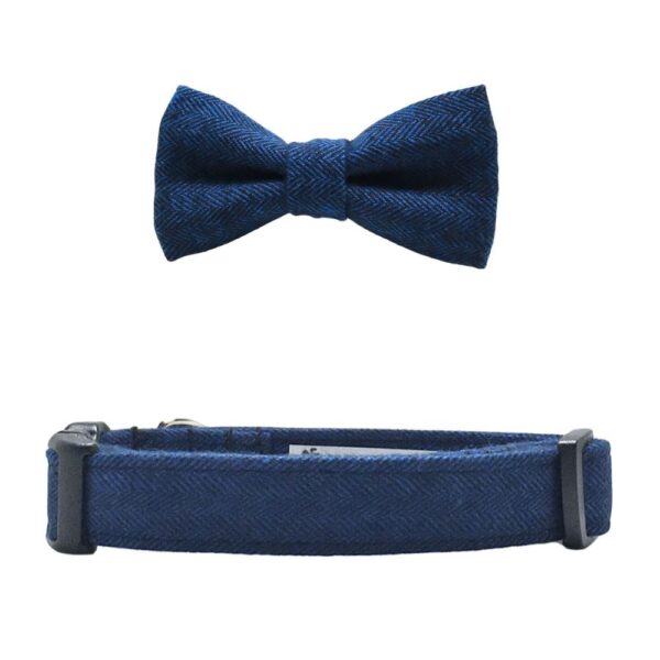 Navy Blue Herringbone Flannel Collar and Bow Tie Set