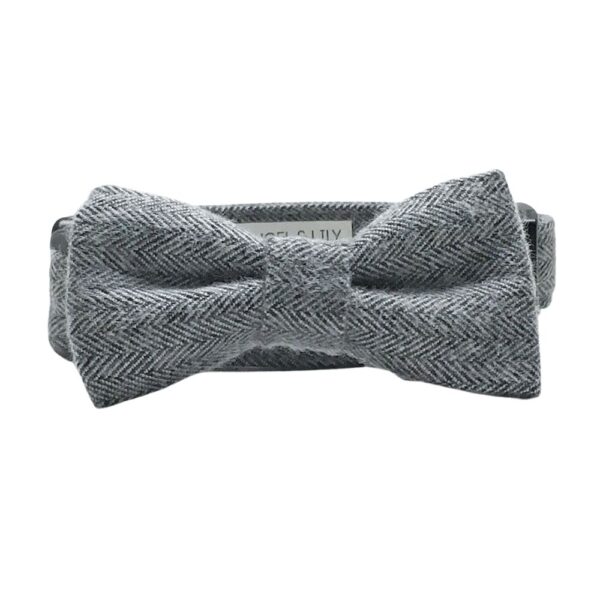 Gray Herringbone Flannel Collar and Bow Tie Set - Image 4