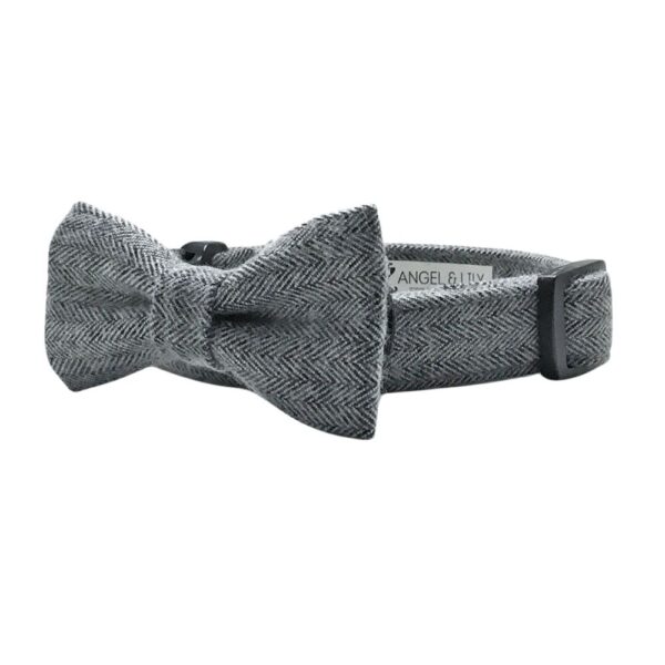 Gray Herringbone Flannel Collar and Bow Tie Set - Image 5