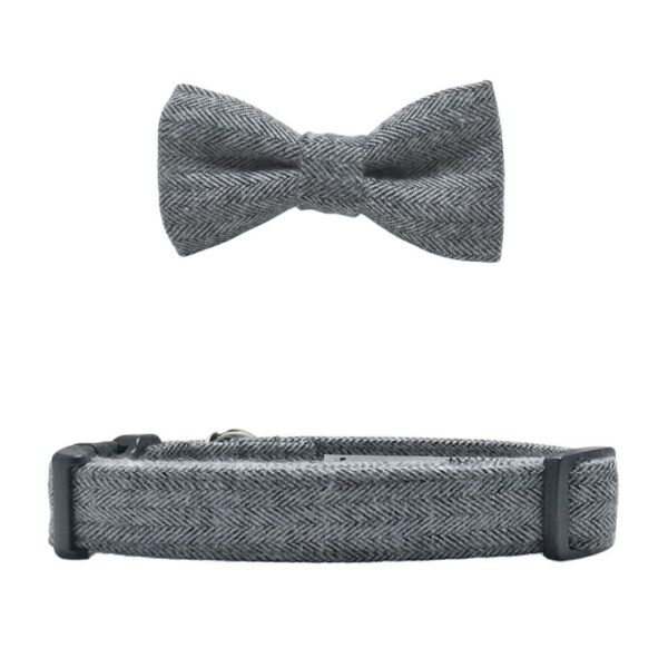 Gray Herringbone Flannel Collar and Bow Tie Set