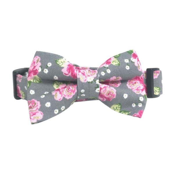 Gray and Pink Shabby Floral Collar and Bow Tie Set - Image 4