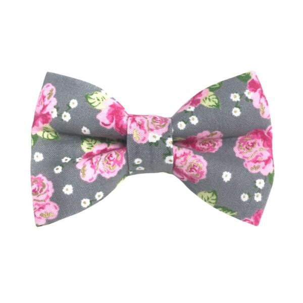 Gray and Pink Shabby Floral Bow Tie