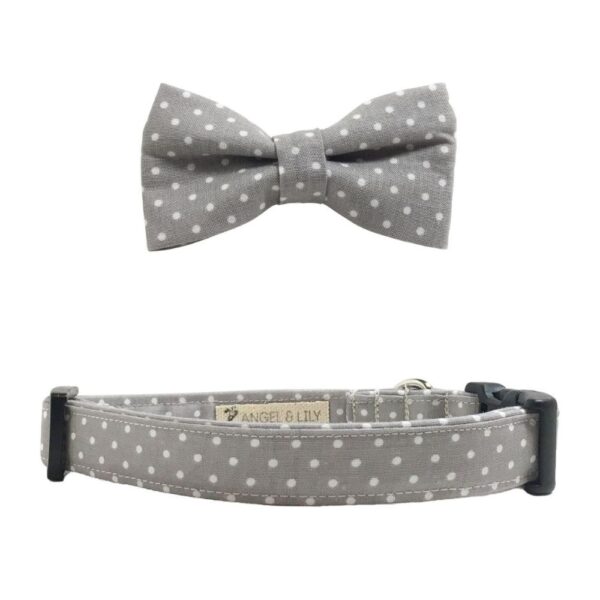 Gray and White Polka Dot Collar and Bow Tie Set