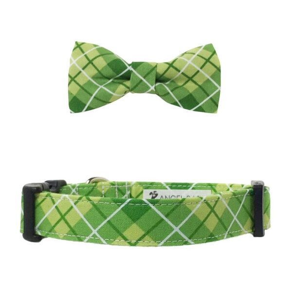 Green and White Plaid Collar and Bow Tie Set