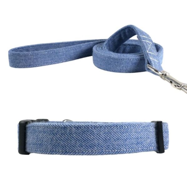 Light Blue Herringbone Flannel Collar and Leash Set