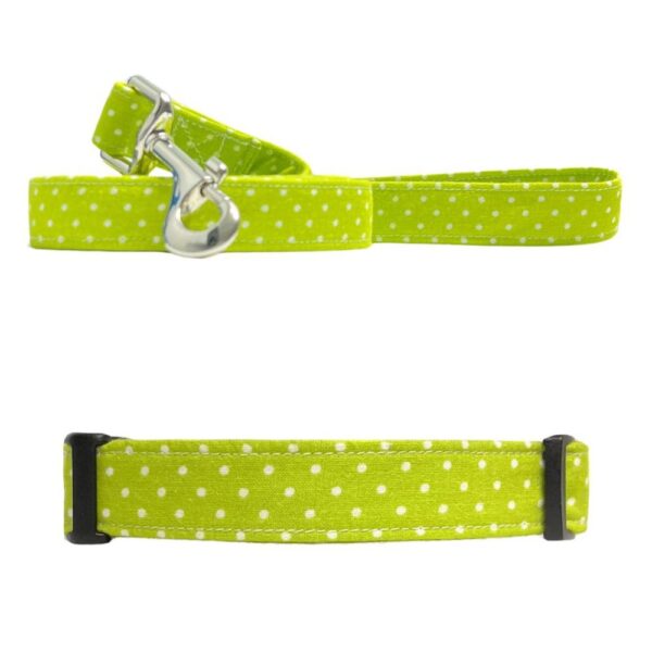 Lime Green and White Polka Dot Collar and Leash Set