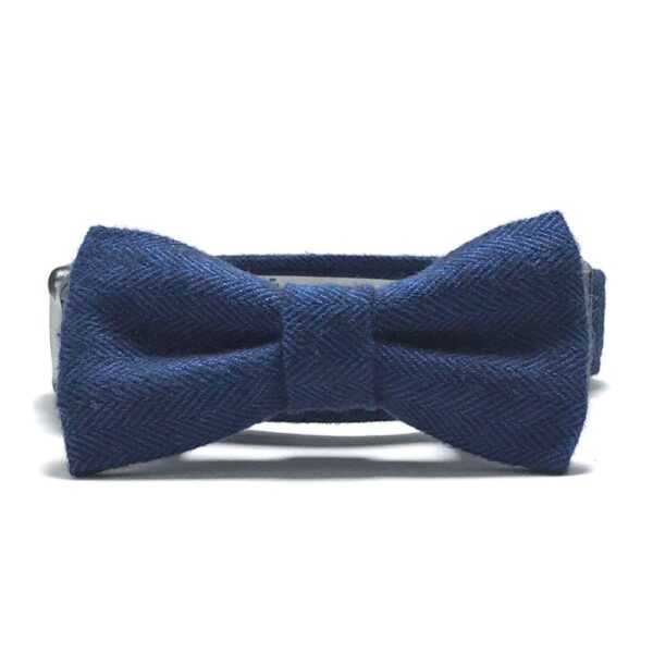 Navy Blue Herringbone Flannel Collar and Bow Tie Set - Image 4