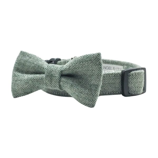 Olive Herringbone Flannel Collar and Bow Tie Set - Image 5