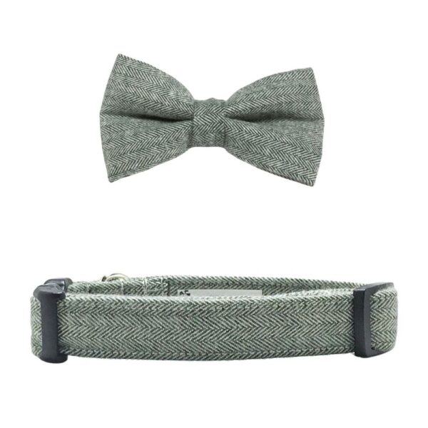 Olive Herringbone Flannel Collar and Bow Tie Set