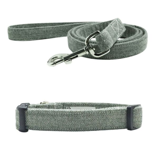 Olive Herringbone Flannel Collar and Leash Set