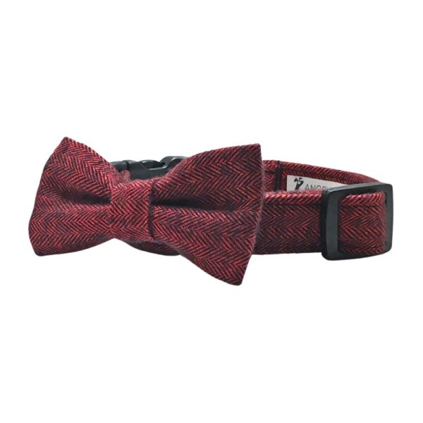 Red Herringbone Flannel Collar and Bow Tie Set - Image 5