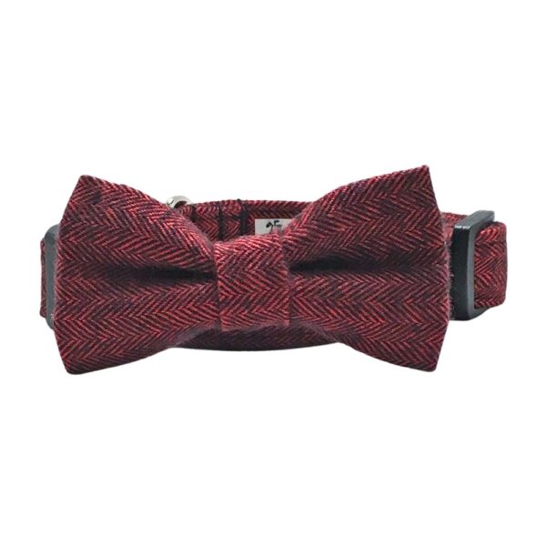 Red Herringbone Flannel Collar and Bow Tie Set - Image 4