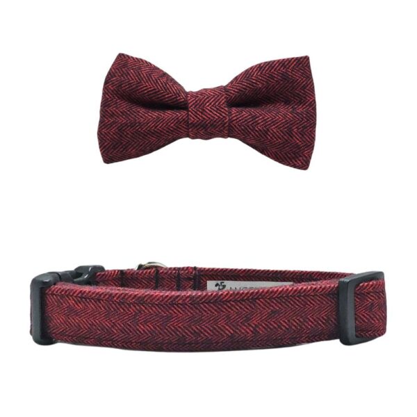 Red Herringbone Flannel Collar and Bow Tie Set