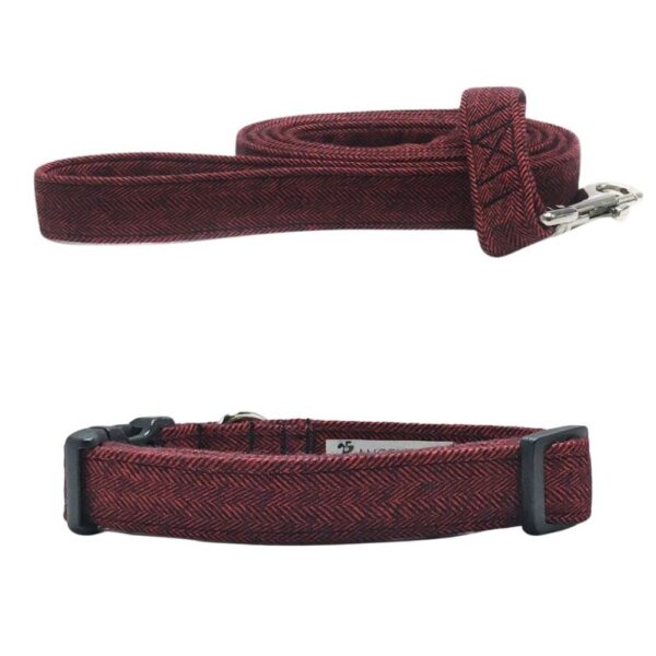 Red Herringbone Flannel Collar and Leash Set