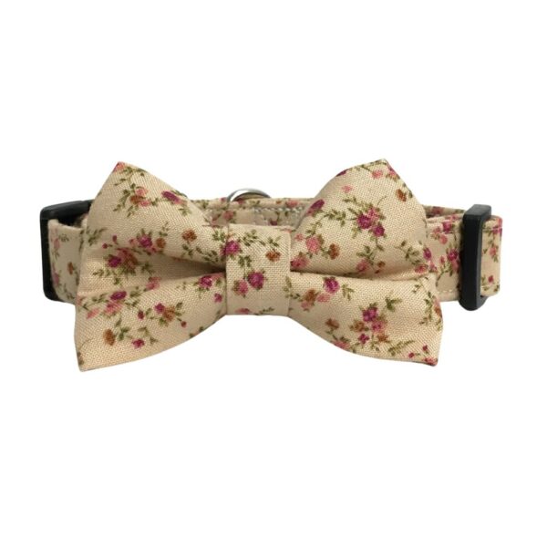 Tan and Pink Shabby Roses Collar and Bow Tie Set - Image 4