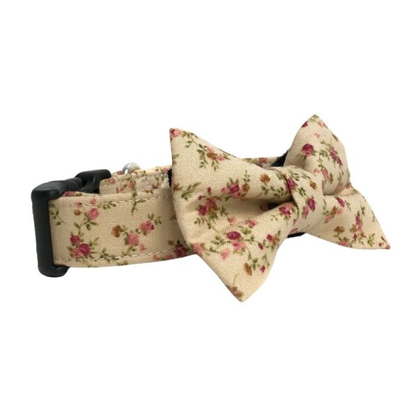 Tan and Pink Shabby Roses Collar and Bow Tie Set - Image 6