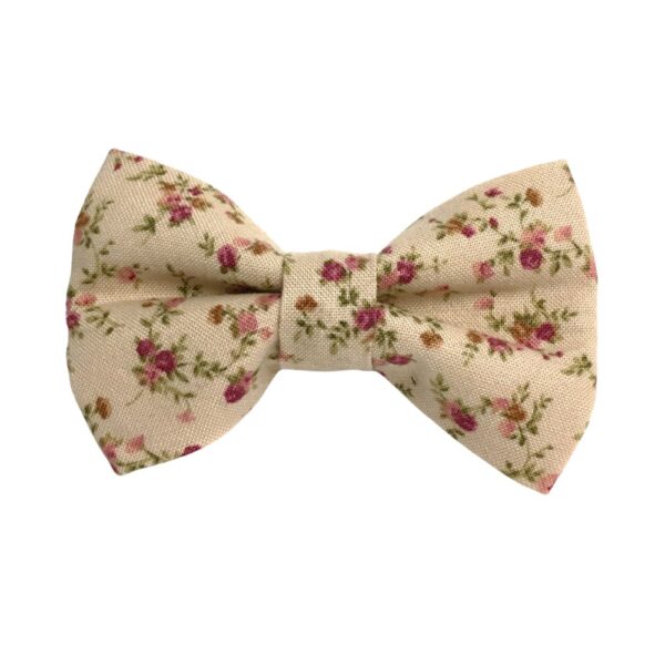 Tan and Pink Shabby Roses Collar and Bow Tie Set - Image 2