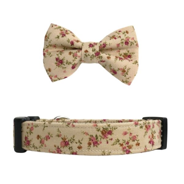 Tan and Pink Shabby Roses Collar and Bow Tie Set