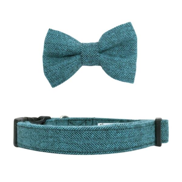 Teal Herringbone Flannel Collar and Bow Tie Set