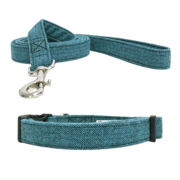 Teal Herringbone Flannel Collar and Leash Set