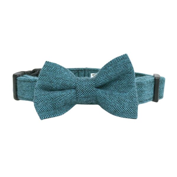 Teal Herringbone Flannel Collar and Bow Tie Set - Image 4