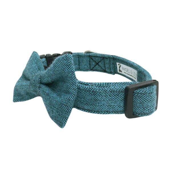 Teal Herringbone Flannel Collar and Bow Tie Set - Image 6