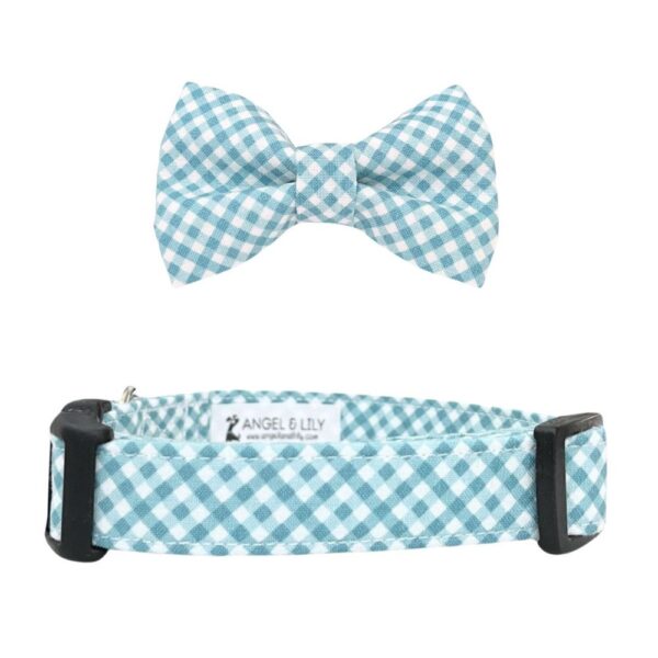 Teal and White Gingham Collar and Bow Tie Set