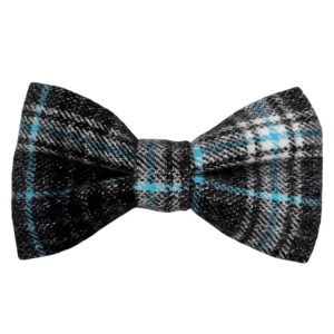 Black White and Turquoise Woven Flannel Dog Bow Tie