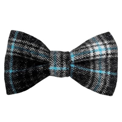 Black White and Turquoise Woven Flannel Dog Bow Tie