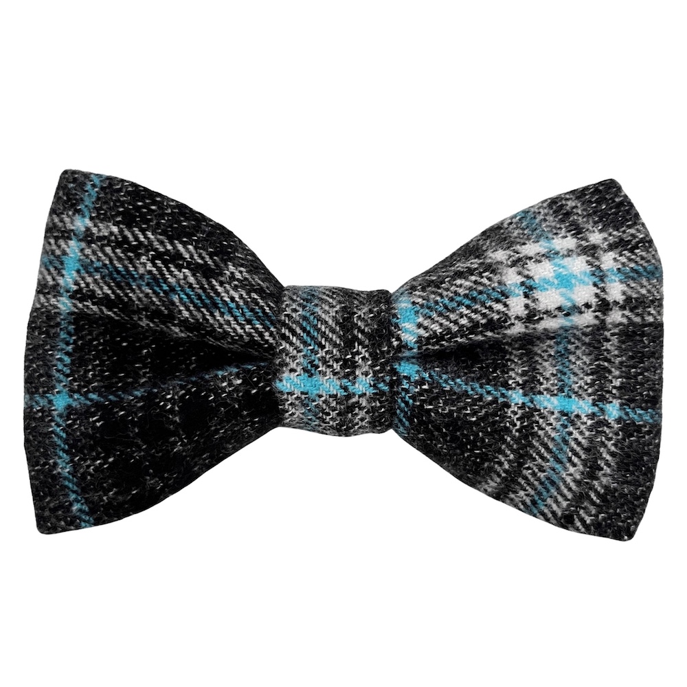 Black White and Turquoise Woven Flannel Dog Bow Tie