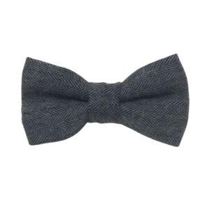 Charcoal Gray Flannel Tweed Herringbone Dog Bow Tie