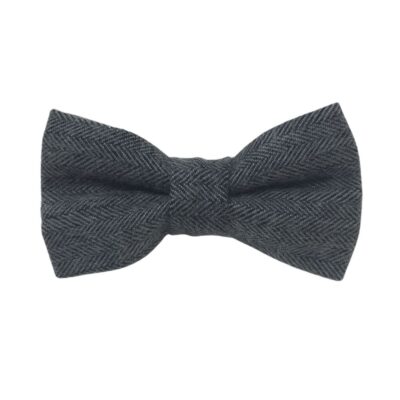 Charcoal Gray Flannel Tweed Herringbone Dog Bow Tie