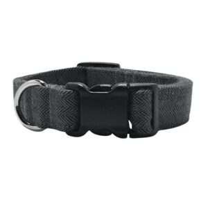 Dark Charcoal Gray Flannel Tweed Herringbone Dog Collar