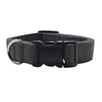 Dark Charcoal Gray Flannel Tweed Herringbone Dog Collar