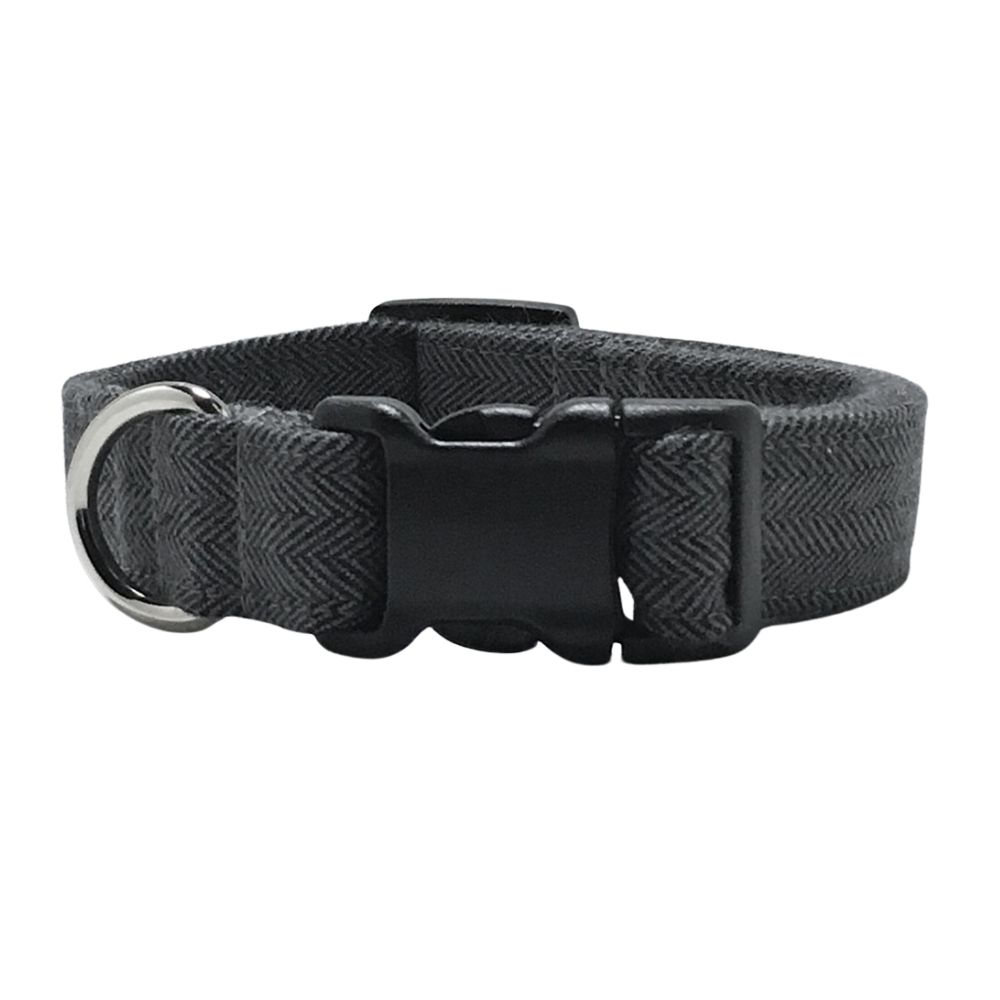 Dark Charcoal Gray Flannel Tweed Herringbone Dog Collar