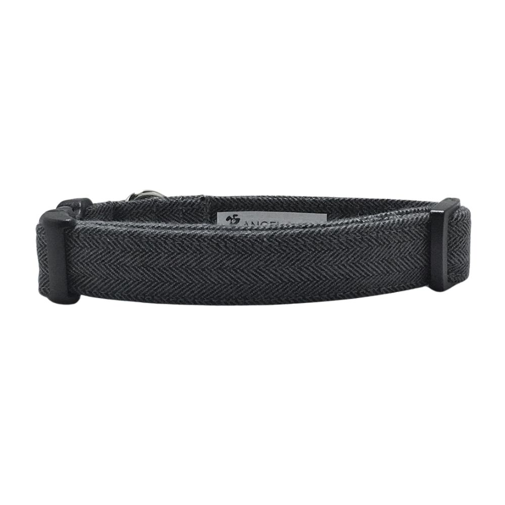 Dark Charcoal Gray Flannel Tweed Herringbone Dog Collar - Image 2