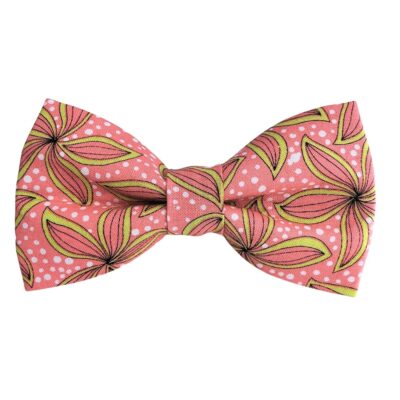 Coral and Lime Groovy Floral Dog Bow Tie