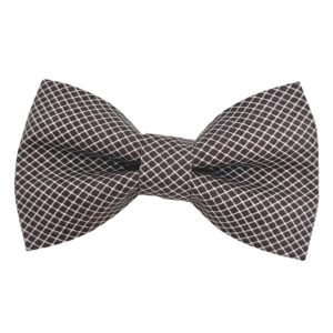 Dark Charcoal Gray and White Crosshatch Plaid Dog Bow Tie