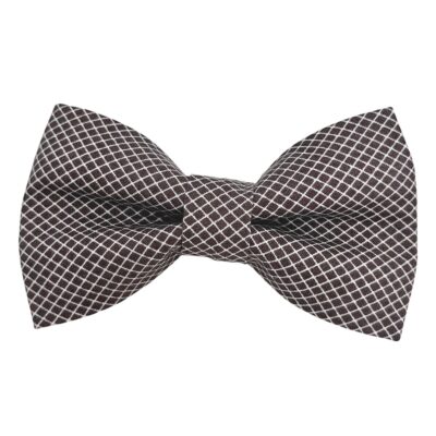 Dark Charcoal Gray and White Crosshatch Plaid Dog Bow Tie