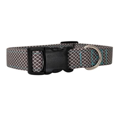 Dark Charcoal Gray and White Crosshatch Plaid Dog Collar