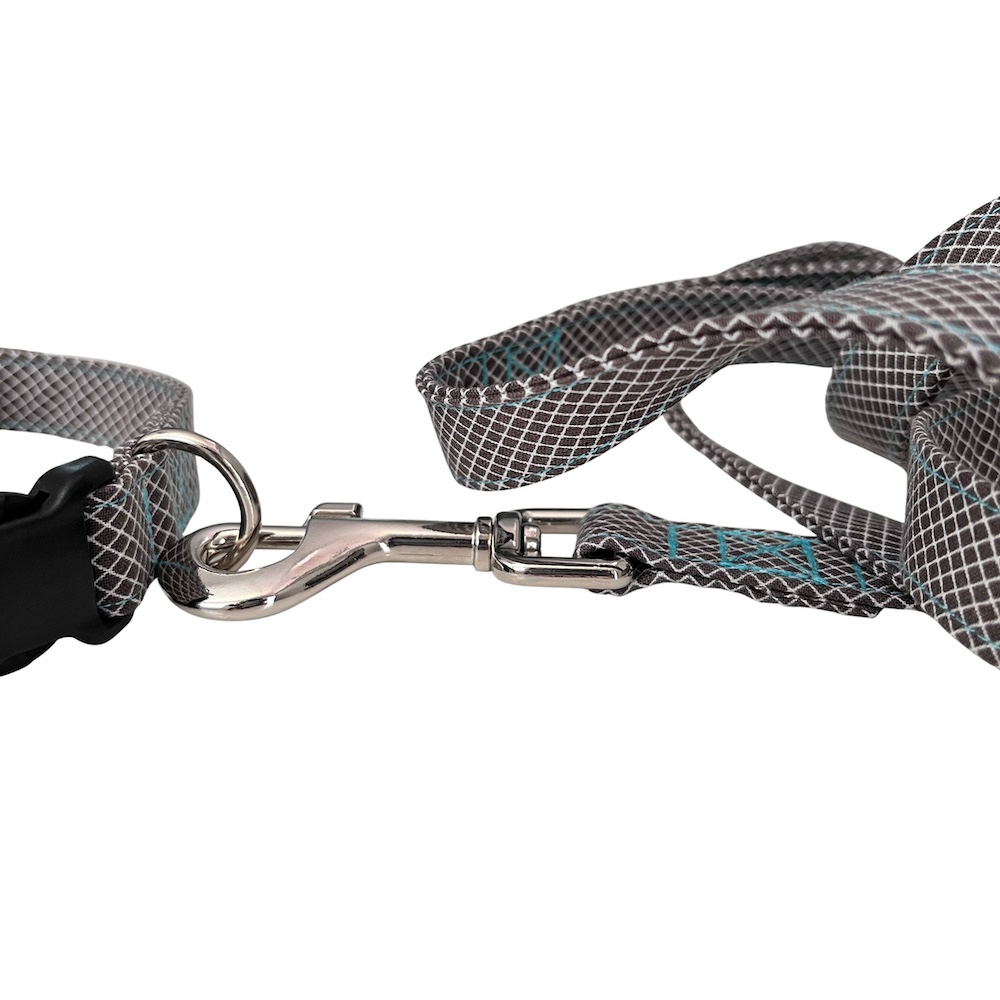 Dark Charcoal Gray and White Crosshatch Plaid Dog Leash - Image 6