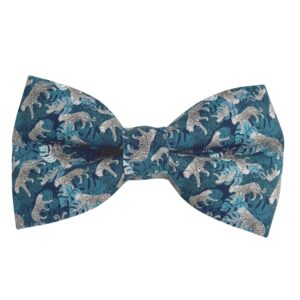 Teal Leopards and Monstera Leaves Dog Bow Tie