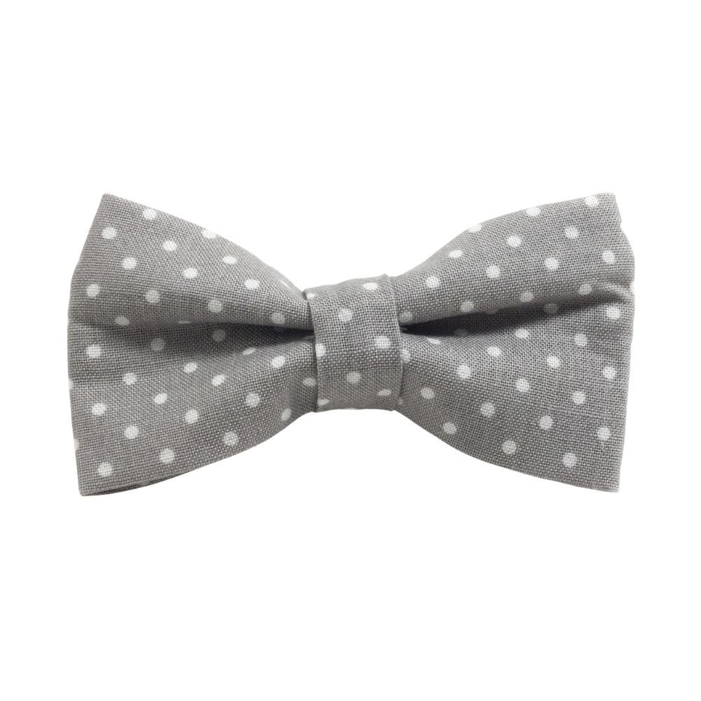 Gray and White Polka Dots Dog Bow Tie