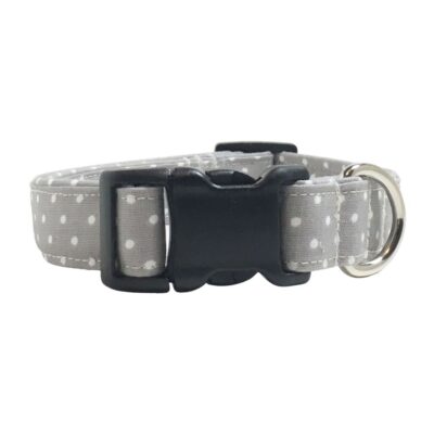 Gray and White Polka Dots Dog Collar