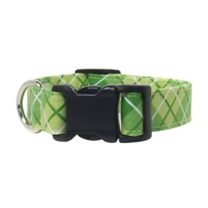 Green and White Plaid Dog Collar