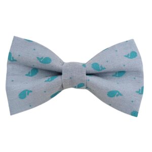 Tiny Teal Blue Whales Dog Bow Tie