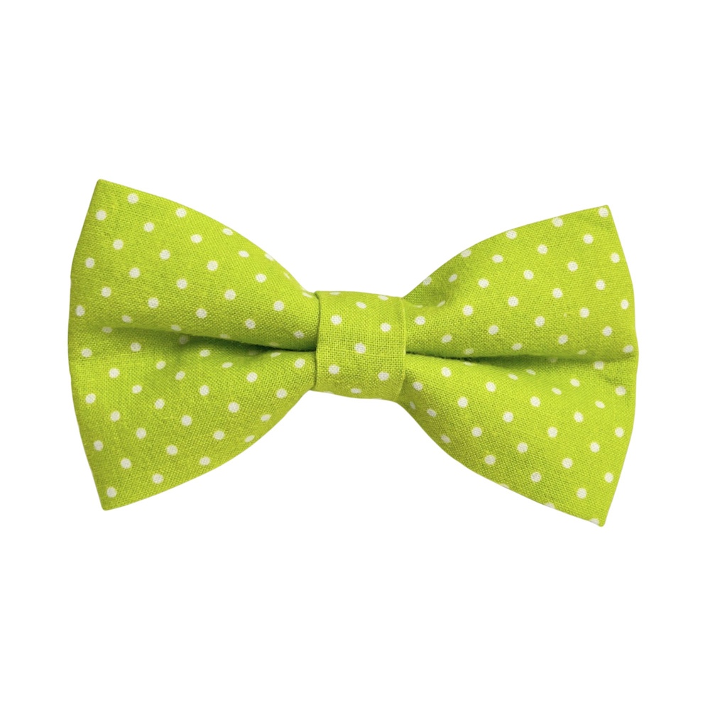 Lime Green and White Polka Dots Dog Bow Tie