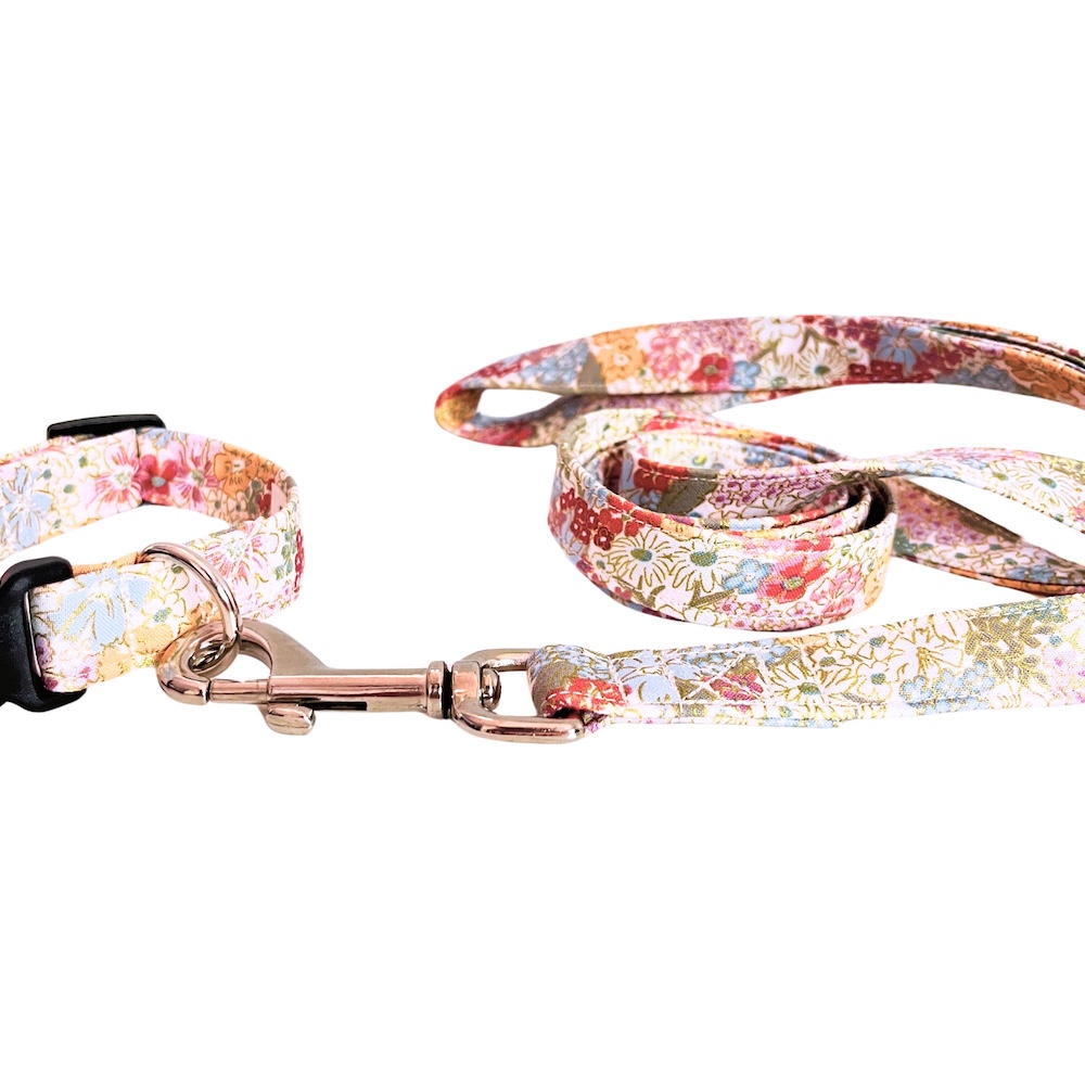 Cream Purple Orange Green Gold English Rose Dog Leash - Image 2